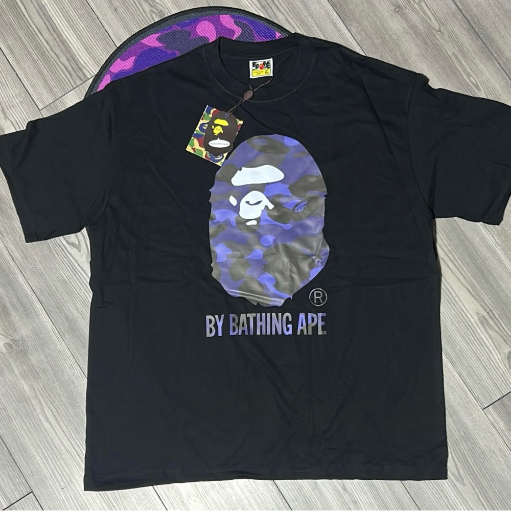 Bape Black and Blue Camo Ape Tee